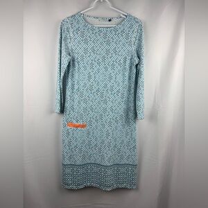 Cabana Life Shift Dress Blue White Orange Pocket Accent Size S